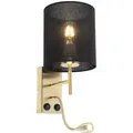 Art Deco Wandlampe Gold Mit Schwarzem Baumwollschirm - Stacca