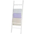 Yorbay Handtuchleiter Bambus 6 Sprossen: Kleiderleiter mit 2 Sturzsicherheitsriemen und 5 Haken - Deko Handtuchhalter Leiter für Badezimmer Schlafzimmer Pool HxB 170 x 60 cm (Weiß)