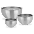 GSW Servier-Thermoschüssel – hochwertiges Servierschüssel-Set bestehend aus 3 Schüsseln mit Deckel, doppelwandige Isolierung warm und kalt – Edelstahl, rostfrei, 6-teilig, Silber