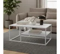 skølm Couchtisch Skadi aus Metall mit 2 Ablagen (Weiß), Wohnzimmertisch mit verstellbaren Füßen, 45x100x60 cm (HxTxB)
