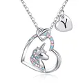 TINGN Geschenke für Mädchen Einhorn Halskette, 14K Weißgold Vergoldet CZ Herz Anhänger Einhorn Halskette Kinder Schmuck Silber Kette mit Buchstaben Y Geburtstagsgeschenk für Mädchen Nichte Tochter