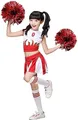 LOLANTA Mädchen Cheerleader Kostüm Schulkind Cheer Kostüm Outfit Karneval Kostüm(rot,146-152,Etikettengröße 150)