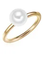 Valero Pearls Damen-Ring 925 Sterling Silber gelbvergoldet Süßwasser-Zuchtperle Button 8 mm weiß - Modern-Ring für Frauen Perlenring Gelbgold-Farben