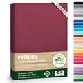 Premium Spannbettlaken, extra schwer und dick, 97% Mako-Jersey-Baumwolle und 3% Elasthan, auch Boxspringbett geeignet, 140 x 200-160 x 220 cm, Bordeaux/Weinrot