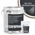 2K Fliesenlack Fliesenfarbe Wand Bodenfliesen W712 Anthrazit-Grau RAL 7016 - 2,5Kg