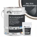 WO-WE Fliesenlack 2K Fliesenfarbe Fliesen Lack Bodenfliesen W712, 2,5Kg, Seidenglänzend, Epoxidharz