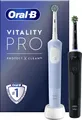 Oral-B Vitality Pro Duo, Erwachsener, Rotierende-vibrierende Zahnbürste, Tägliche Pflege, Sensibel, Super sensitive, Schwarz, Blau, Weiß, 7800 Bewegungen pro Minute, 4 x 30 sec