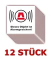 12 X Aufkleber Alarmgesichert Alarmaufkleber Alarm Alarmanlage 5 x 5 cm weiss