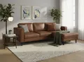 Ecksofa HOME AFFAIRE "Watkins, wahlweise mit Schlaffunktion/Bettkasten, moderne offene Naht", braun (cognac), B:232cm H:81cm T:161cm