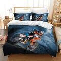 AVJWWD Motocross Bettwäsche Sets, 3D-gedrucktes Muster von Extremsport-Motorrad-Themen-Bettbezug mit 2 Kissenbezügen, für Erwachsene und Kinder (200 x 200 cm, Moto3)