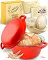 KRUSTENZAUBER Gusseisen Topf Brot Backen [inkl. Gärkorb] - Hochwertiger Emaille Topf 26cm - Idealer gusseiserner Brottopf zum Backen, Gusseisentopf Brotbacken, Brot Backen Zubehör…