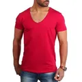 Young & Rich T-Shirt Herren Uni Basic extra tiefer Ausschnitt Unterziehshirt 1315 V-Ausschnitt unifarben kurzarm slim fit rot XXL