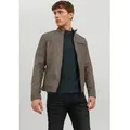 Jack & Jones Lederimitatjacke JJEROCKY in Kunstlederoptik mit Reißverschlusstaschen unifarben, modisch, regular fit, Lederimitat braun XS (46)