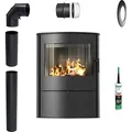 Kaminofen Herd Freistehender mit Holzfeuerung KRATKI ROLLO 2 10 kW fi 150 schwarz Installationsset - Schwarz