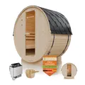 Artsauna Fasssauna Spitzbergen 120 - 2 Personen, 3,6 kW Ofen, Zubehör - Fichtenholz Sauna
