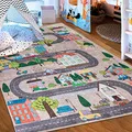 Mazovia Kinderzimmerteppich Antirutsch - Waschbar bis 30 Grad - Spielteppich Straße Stadt Straßenteppich - Kurzflor Kinderteppich Teppich für Kinderzimmer - ÖKO-TEX - Beige Creme Bunt 80 x 150 cm