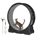 VEVOR Katzenlaufrad aus Holz, 110cm großes Katzenlaufband für Hauskatzen, Katzenlaufrad mit abnehmbarem Teppich & Katzenangel zum Laufen/Gehen/Trainieren, für die meisten Katzen geeignet, Schwarz