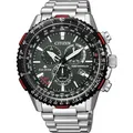 Herrenuhr CITIZEN CB5001-57E, klassisch und elegant in Edelstahl, Fliegeruhr. - Rot