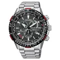 Citizen Promaster Eco Drive Herren Chronograph aus Edelstahl in der Farbe Silber-Schwarz-Rot 47mm, Wasserdichtigkeit: 20 Bar, CB5001-57E