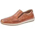 Rieker Slipper Slip on Sneaker, Schlupfschuh, Loafer mit perforiertem Blatt braun 45 EU