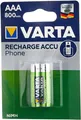 VARTA RECHARGE ACCU Phone AAA, 2er Blister Akku (Ni/MH), 800 mAh, 1,2 Volt)