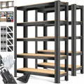 MASKO® 2er-Set Lagerregal Schwerlastregal, Kellerregal, 180 x 90 x 40 cm, bis 875 kg belastbar, 5 verstellbare Ablagen, MDF-Platten Regal aus Metall, Steckregal, Werkstattregal, Keller, Garage Schwarz