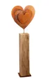Dekoleidenschaft Dekosäule "Rostherz" aus Holz in Blockform, 72 cm hoch, Holzsäule mit großem Metalherz, Eingangsdeko, Holzdeko
