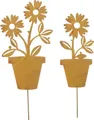 Wanddekoobjekt Gartenstecker "Blume im Topf" 2er-Set