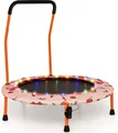 COSTWAY Ø92 cm Kindertrampolin, Mini Trampolin mit LED-Beleuchtung & abnehmbarer Griff Orange