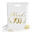 100 Stk Einkaufstaschen Plastik 38x30cm Weiß Thank