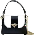 FLORENCE Umhängetasche Florence Tasche schwarz weiß Leder (Umhängetasche), Damen Umhängetasche Echtes Leder, schwarz, weiß ca. 14cm hoch