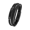 s.Oliver Armband für Herren, Gravierbar, Leder / Edelstahl, IP Schwarz, Länge: 20-21,5 cm