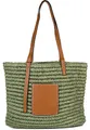 styleBREAKER Korbflecht Schultertasche aus Papierstroh mit Kunstleder Details | Damen Shopper Basttasche geflochten mit Reißverschluss | Strandtasche 43 x 34 x 4 cm, Farbe:Oliv