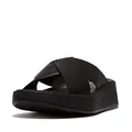 Fitflop Damen F-mode Leather Flatform Cross Slides Keilsandale, Schwarz, 37 EU