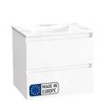 BadeDu Gers Waschbecken mit Unterschrank – 60 cm Breit, Keramikwaschbecken in Weiß mit Waschbeckenunterschrank in Weiß Glanz, Soft-Close-System