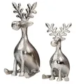Levandeo® Dekoobjekt, 2er Set Rentiere Metall Silber Hirsche Deko Tischdeko Weihnachtsdeko