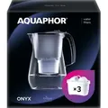 AQUAPHOR Onyx Wasserfilterkanne 4,2 l, zur Reduzierung von Kalk, Chlor und anderen Verunreinigungen, inklusive 3 x Maxfor+ Filterpatronen - Schwarz