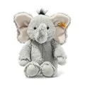 Steiff Ella Elefant grau 30 cm, Soft Cuddly Friends Kuscheltier, Steiff Marken Plüschtier mit "Knopf im Ohr", Stofftier für Babys von Geburt an, waschmaschinenfest
