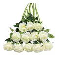 Tifuly 12 PCS Künstliche Rosen, 19,68 '' Single Long Stem Fake Rose Seide Braut Hochzeitsstrauß Realistische Blume für Hausgarten Party Hotel Büro Dekor (Blossom Roses, Weiß)