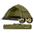 Where Tomorrow Lumaland Camping Zelt Leichtes Pop Up Wurfzelt 2-3 Personen Festival Wasserdicht 210x190x110cm Wind- & Sonnenschutz 1 & 2 Eingänge - Grün