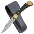 BUCK KNIVES Taschenmesser "Hunter 110 FG" Messing mit Ebenholz Schalen Lederetui