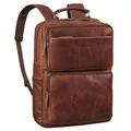 STILORD Roman Großer Laptop Rucksack Leder Herren Laptoprucksack 15-16 Zoll Business Rucksack Damen Elegant Büro Uni Reisen Lederrucksack mit Laptopfach Echtleder Farbe:Salerno - braun
