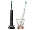 Philips Elektrische Zahnbürste Sonicare Diamond Clean 9000 Doppelpack HX9914/57 Schwarz & Rosé-Gold, Aufsteckbürsten: 4 St., 2er-Set, Drucksensor, Ladeglas, 4 Putzmodi