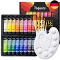 36ML Acrylfarben Set, 16 Tuben 36ml Acryl Farben Bastelfarbe Set mit 5 Pinseln