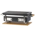 BBQ-Toro Keramik Tischgrill mit Holzunterlage | 50 x 23 x 17 cm | Hibachi Tischgrill ohne Strom | Grau | Minigrill Holzkohle, Kohlegrill Camping Grill Holzkohle, Mini Grill, Holzkohletischgrill