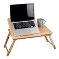 Laptoptisch Verstellbar - Bettisch für Laptop - Laptop Ständer Bett - 21,5 x 27,5 cm - Betttisch Klappbar - mit Getränkehalter und Tablet-Steckplatz – Bambusholz, Braun