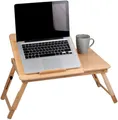 Laptoptisch Verstellbar Betttisch Laptop Ständer Bambusholz Getränkehalter Braun