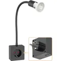 ledscom.de Steckdosenlampe LESCH Leselampe, chrom/schwarz inkl. GU10 LED Lampe 5,8W, 468lm, 33°, warmweiß