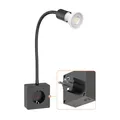ledscom.de Steckdosenlampe LESCH Leselampe, chrom/schwarz inkl. GU10 LED Lampe 5,8W, 468lm, 33°, warmweiß