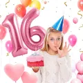 Geburtstag zahlen luftballon 16 jahre | Folienballon Rosa- Folienballon in 40"-101cm Geburtstagsdeko - Ballon Zahl Deko zum Geburtstag fliegt mit Helium für Mädchen Junge 16.Geburtstags